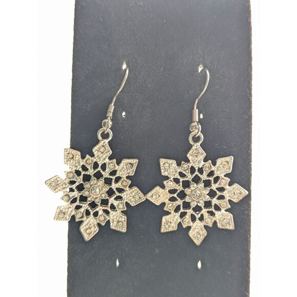 Rhinestone Snow Flake Earrings on Wires - Picture 6 of 6